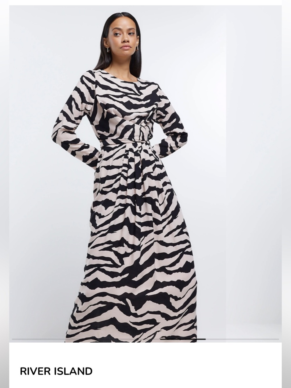 River Island Black & Beige Zebra-Print Long Sleeve Maxi Dress NWOT